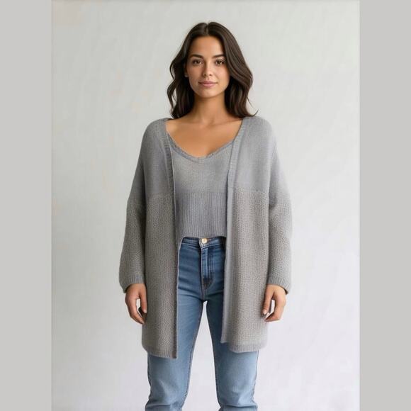 Sundance Catalog Knit Mohair Wool Open Front Cardigan Sweater in Gray size S - Picture 1 of 9